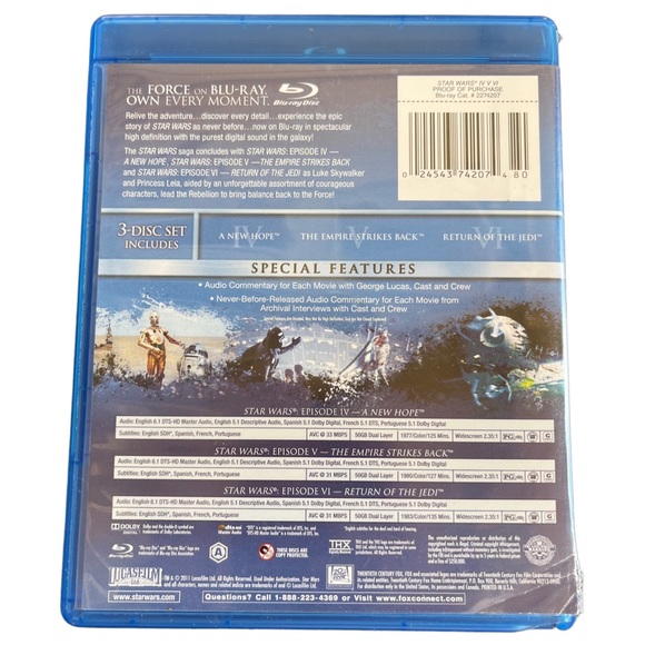 Star Wars IV The Original Trilogy Episodes IV-VI Blue-ray Disc 2011 3 Disc Set - Picture 2 of 5